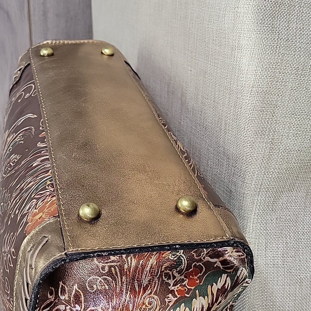 Patricia Nash Gold and Brown Floral Satchel - Picture 8 of 16
